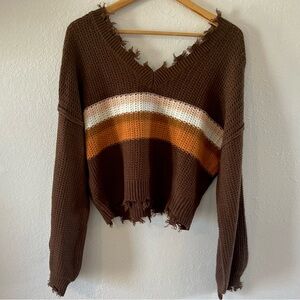 Rue 21 Women’s Medium Brown Distressed Sweater Long Sleeve Sweater